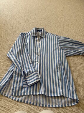 JMcLaughlin blue and white stripe blouse sz SM